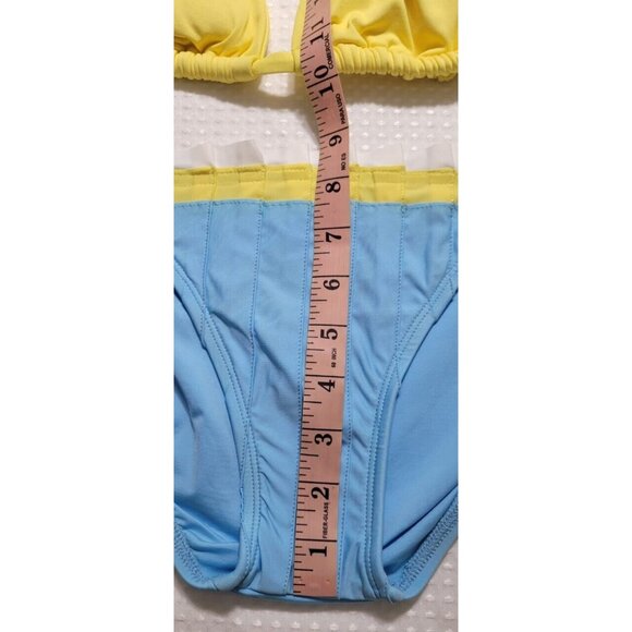 Becca By Rebecca Virtue Bikini Set Womens Surf Blue/Yellow  2 PC Sz L Cup D NEW - Picture 6 of 7